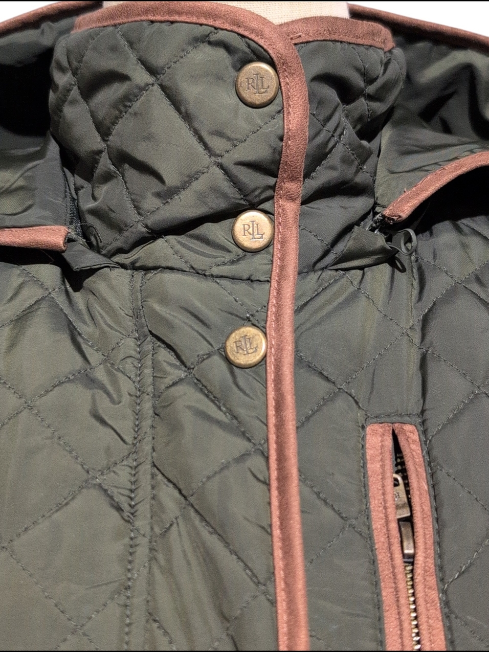 Lauren Ralph Lauren Olive Quilted Jacket Barn Lightweight Preloved Casual PLarge - Picture 2 of 16